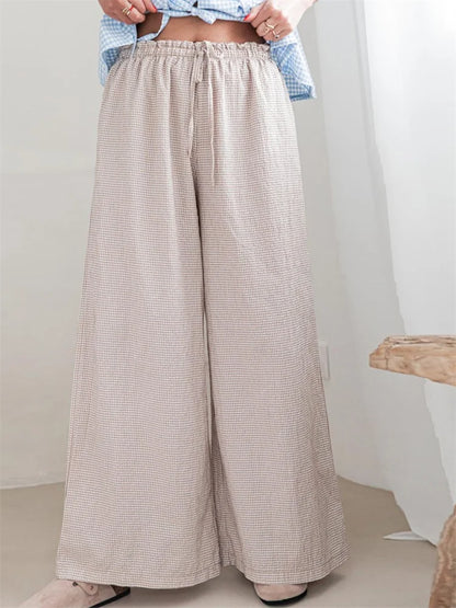 Plaid Print Drawstring Elastic Waist Loose Pant