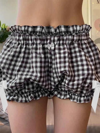 Plaid Bowknot Loose Bloomer Short