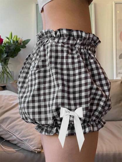 Plaid Bowknot Loose Bloomer Short