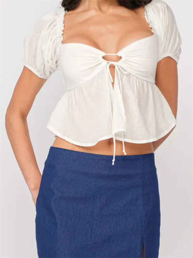 Floral Front Tie-Up Crop Blouse