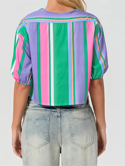 Split Tie-Up Puff Sleeve Blouse