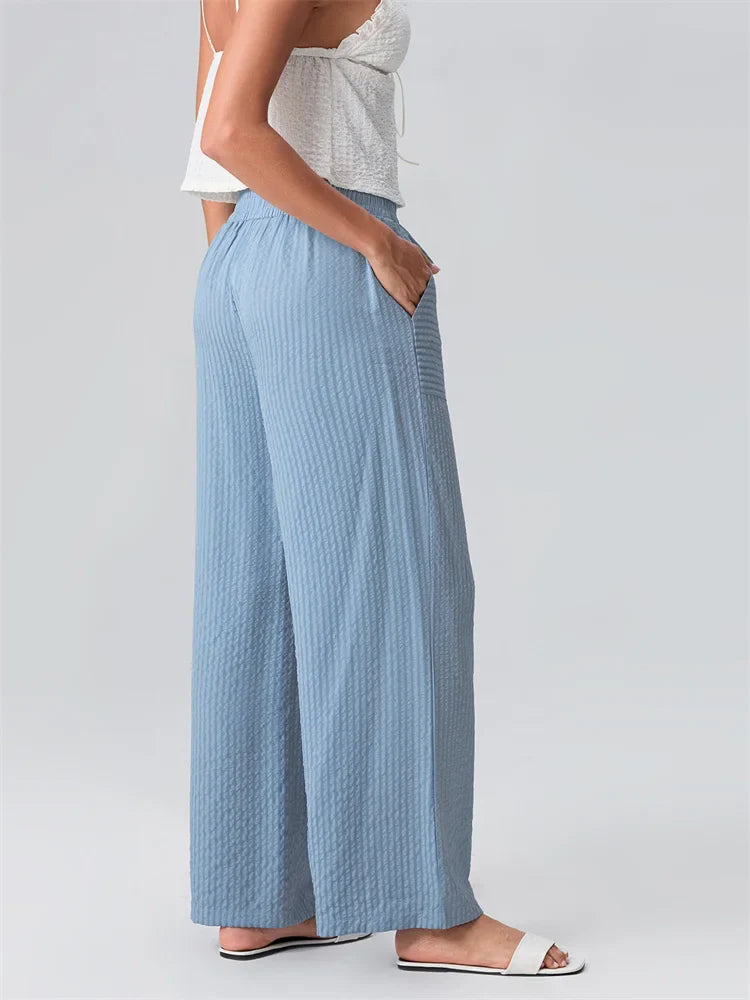 Striped Wide Leg Elastic Waist Loose Street Pant