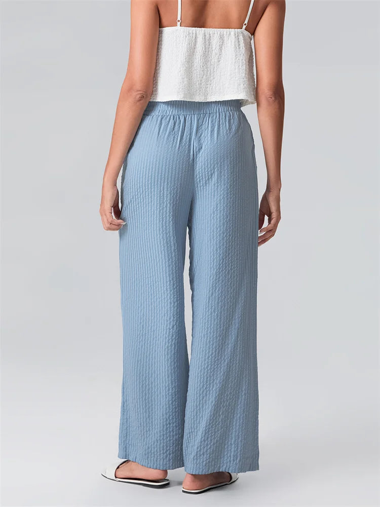 Striped Wide Leg Elastic Waist Loose Street Pant