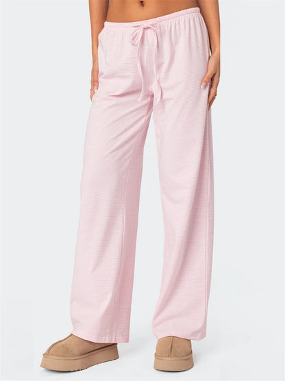 Striped Tie-Up Elastic Waist Loose Casual Pant