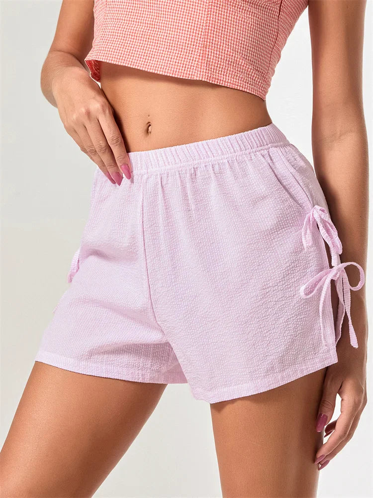 Striped Bow Tie-Up Split Short