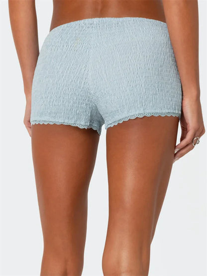 Solid Bow Patchwork Lace Short