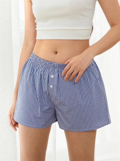 Plaid Button Lounge Pajama Short