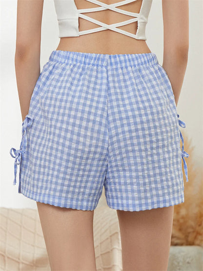 Striped Cutout Tie-Up Bow Short