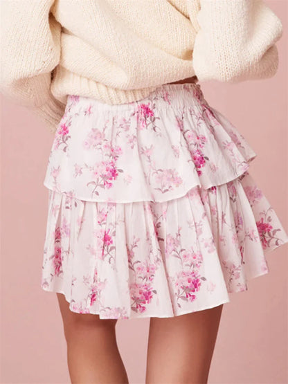 Floral Print Tiered Ruffle Skirt