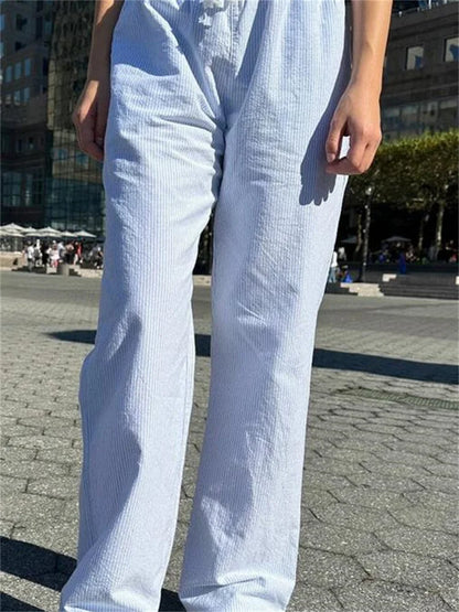 Y2K Striped Drawstring Loose Straight Street Pant