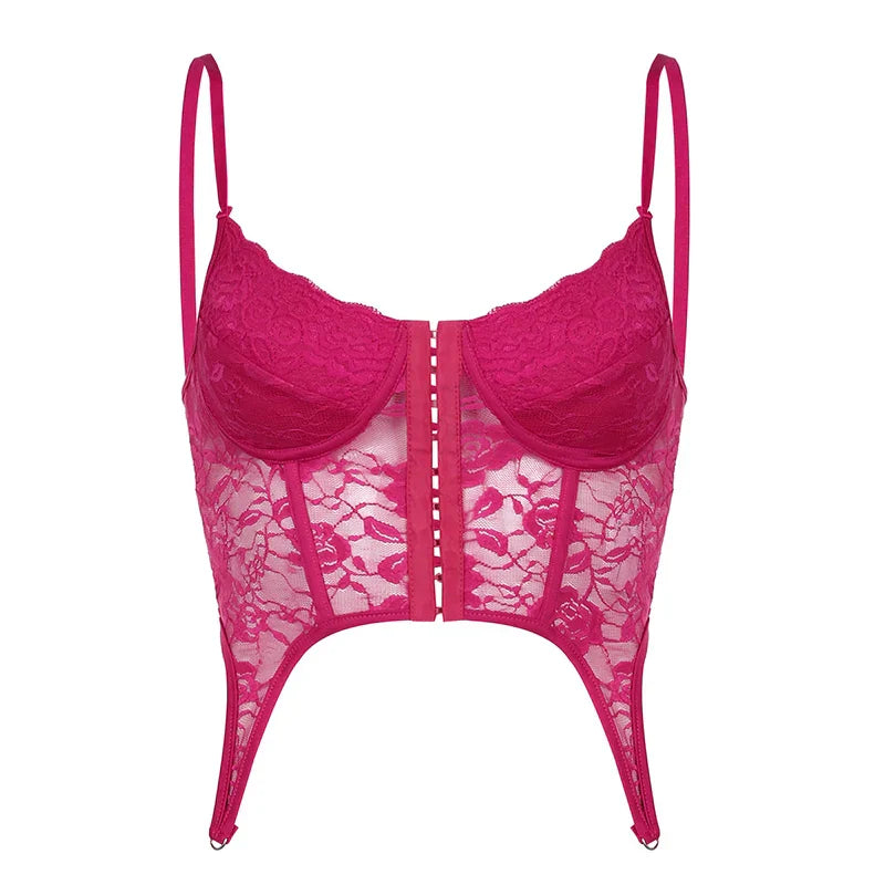 Lace Floral See-Through Mesh Corset Backless Fairycore Top