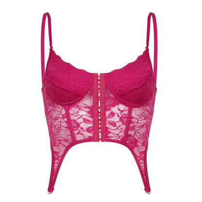 Lace Floral See-Through Mesh Corset Backless Fairycore Top