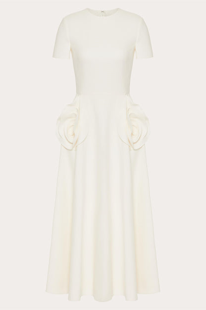 Ava Floral Applique Short Sleeves Midi Dress