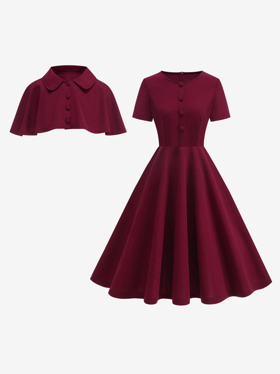 Vintage 1950s Midi Dress With Capelet For Women A-Line Swing Skater Dress - Summer Retro Party 2026
