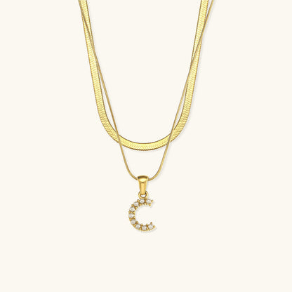 Opal Charm - Layered Gold Initial Necklace