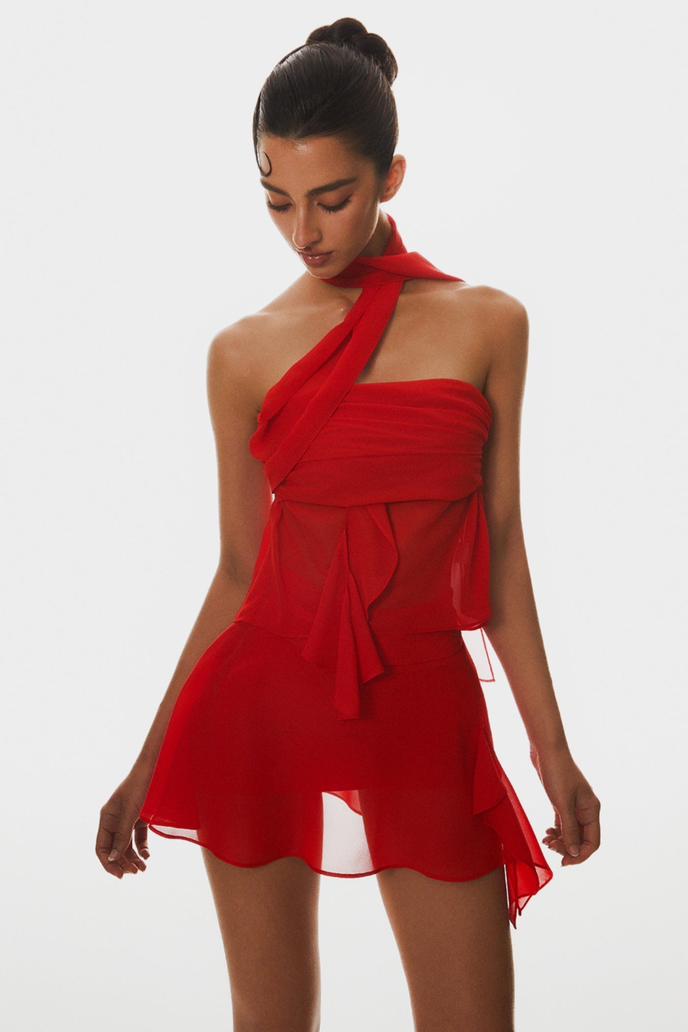 Cabau Chiffon Wrap Around Top - Red