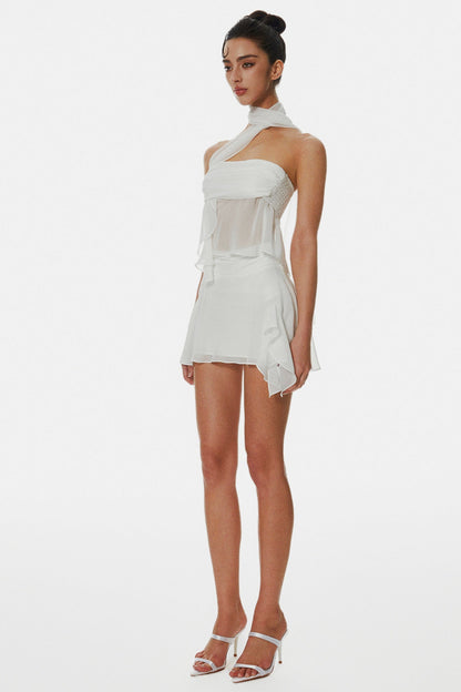 Cabau Chiffon Wrap Around Top - White