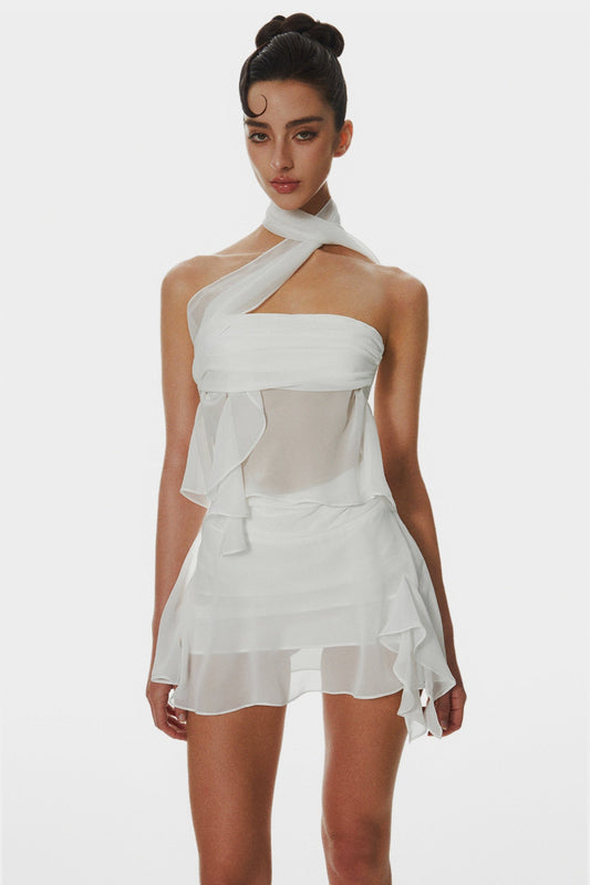 Cabau Chiffon Wrap Around Top - White