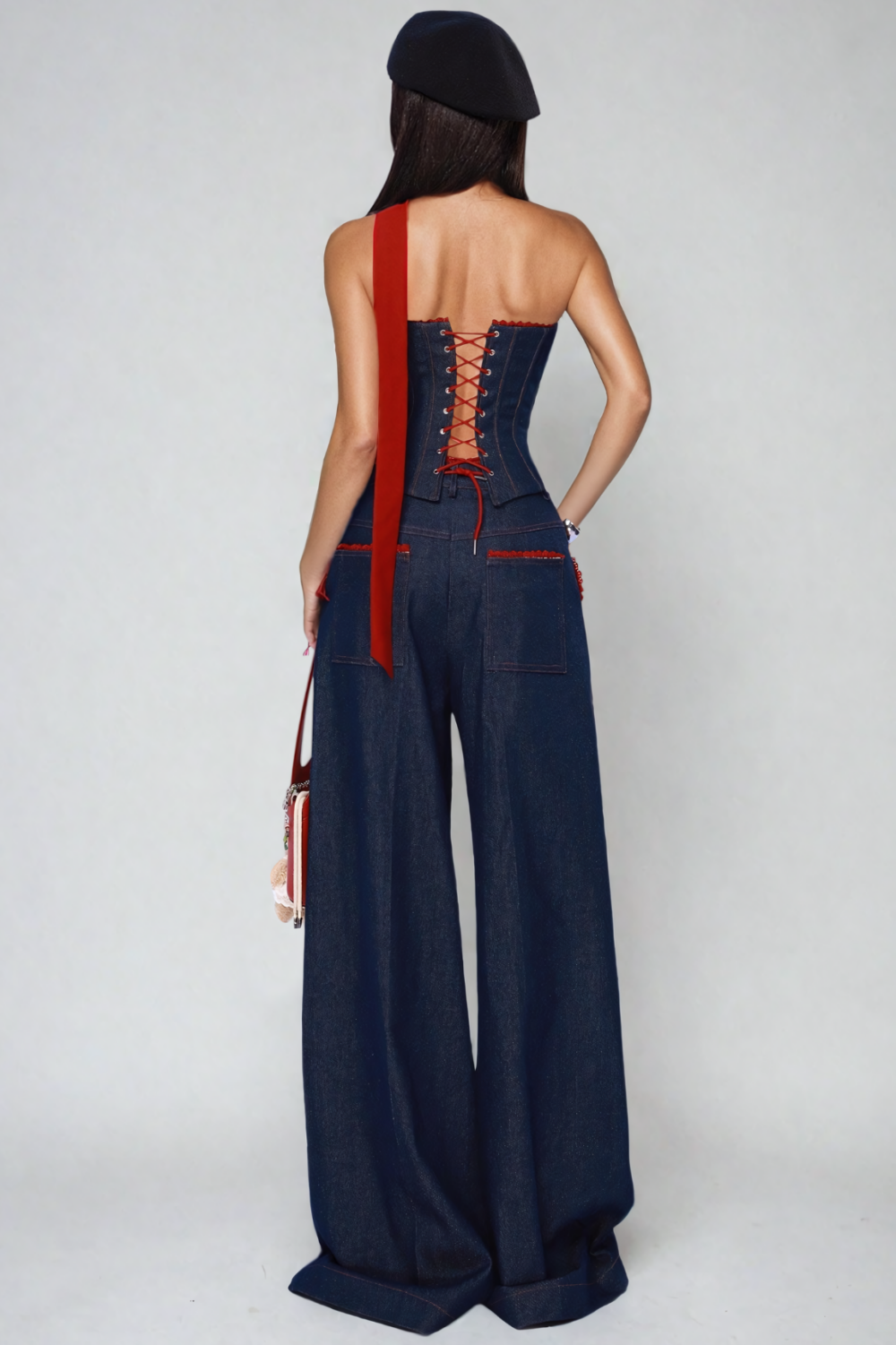 Kyra Strapless Lace Up Denim Set