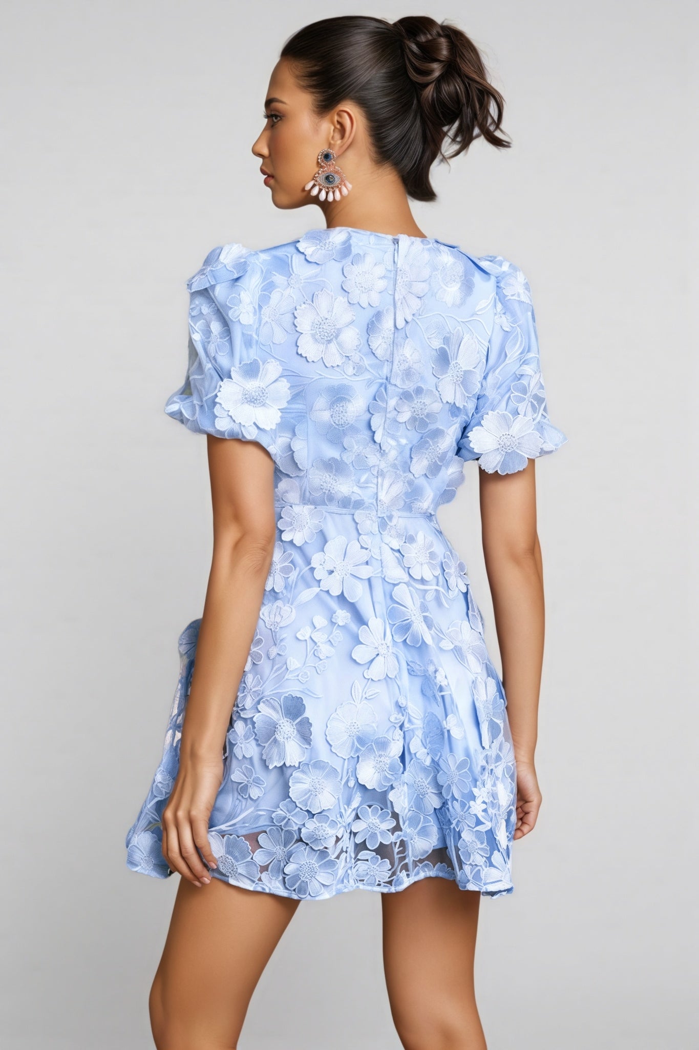 Tarynl V Neck Flower Embroidered Mini Dress