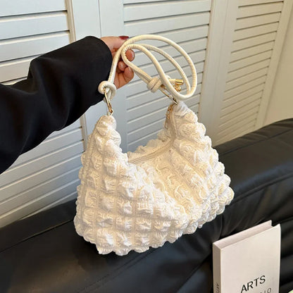 Canvas Pleated Shoulder Quilted Tote Bag
