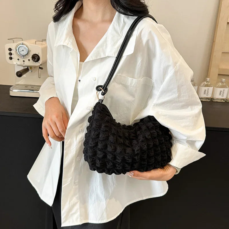 Canvas Pleated Shoulder Quilted Tote Bag
