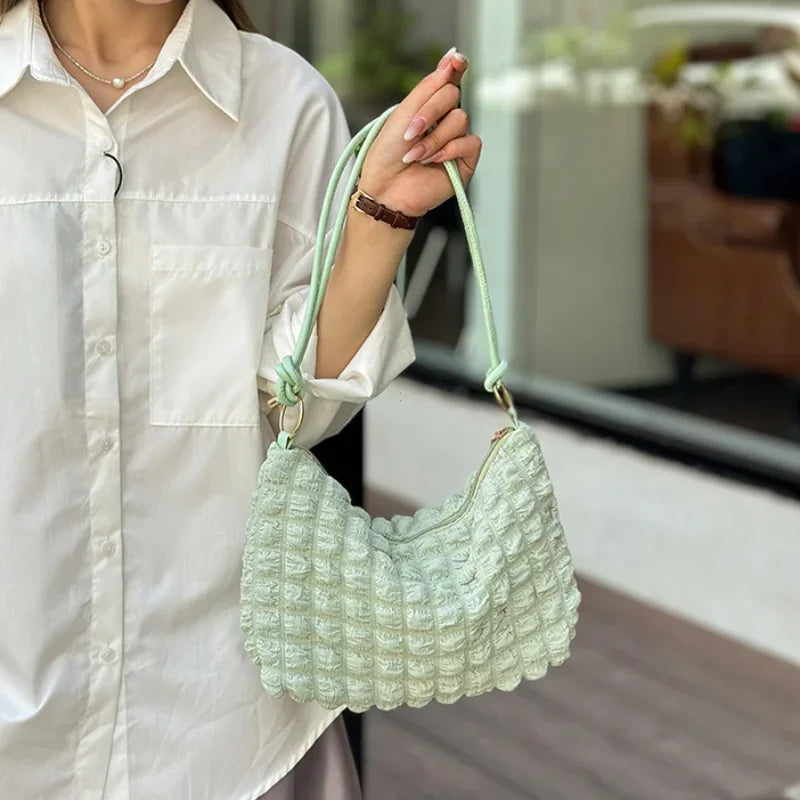 Canvas Pleated Shoulder Quilted Tote Bag