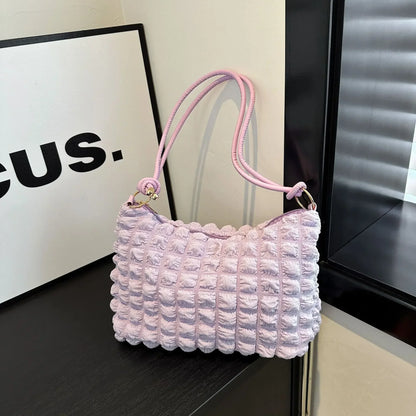 Canvas Pleated Shoulder Quilted Tote Bag