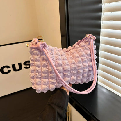 Canvas Pleated Shoulder Quilted Tote Bag