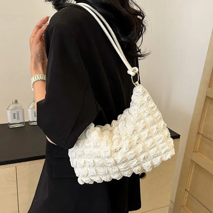 Canvas Pleated Shoulder Quilted Tote Bag
