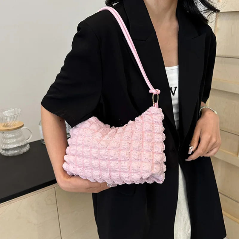 Canvas Pleated Shoulder Quilted Tote Bag