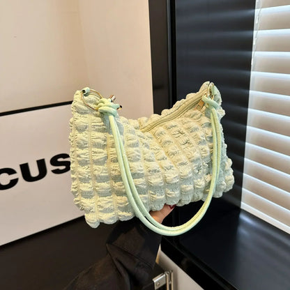 Canvas Pleated Shoulder Quilted Tote Bag