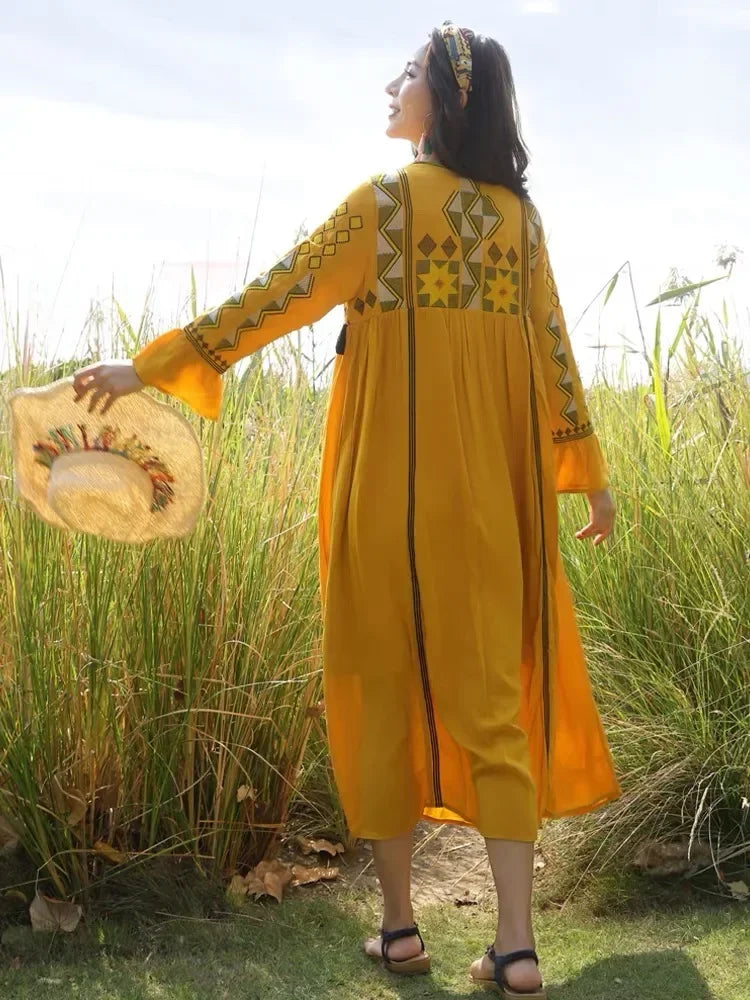 Flare Sleeve Tassel Vintage Style Floral Boho Dress