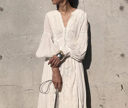 Long Sleeve Oversized Floral Ethnic Boho Dress