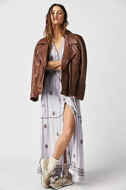 Button Down Embroidery Short Sleeve Chic Boho Dress