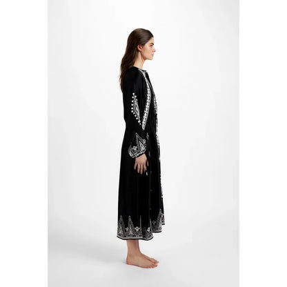 V-neck Lantern Sleeve Free Style Cotton Boho Dress