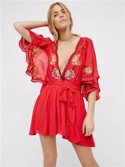 Plus Size Button Up Chiffon Holiday Boho Dress