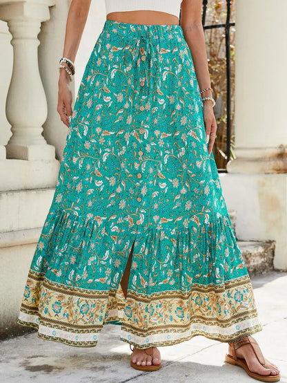 Women Boho Maxi Skirts Button Down Floral A-line Hippie Chic