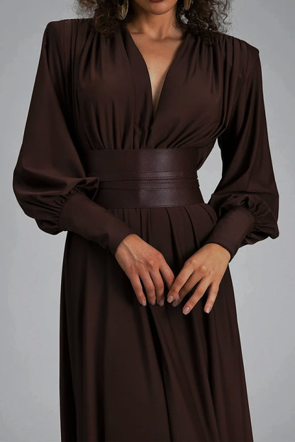 Renata Plunge Long Sleeve Maxi Dress