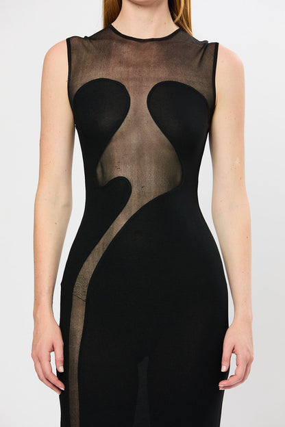 Carmina Mesh Paneled Maxi Bandage Dress - Black