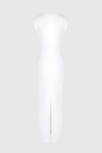 Carmina Mesh Paneled Maxi Bandage Dress - White