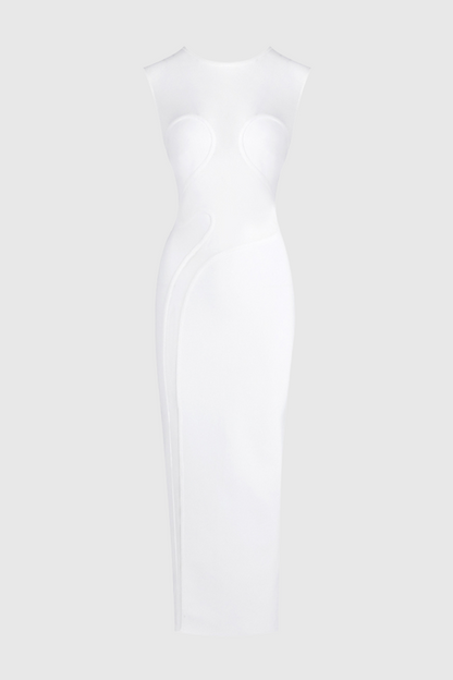 Carmina Mesh Paneled Maxi Bandage Dress - White