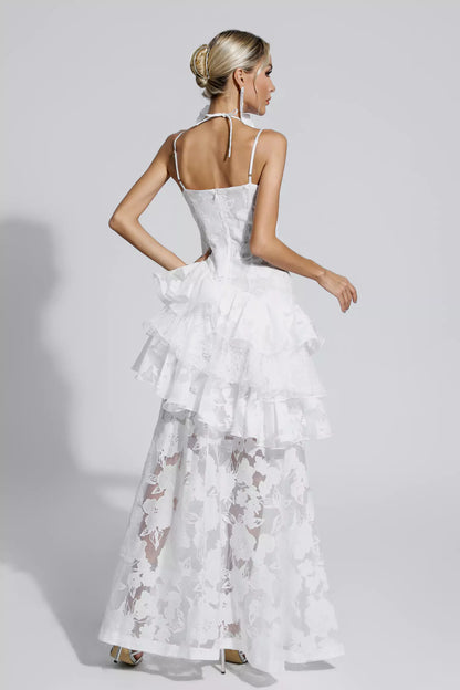 Cassandra White Cut Out Floral Maxi Dress