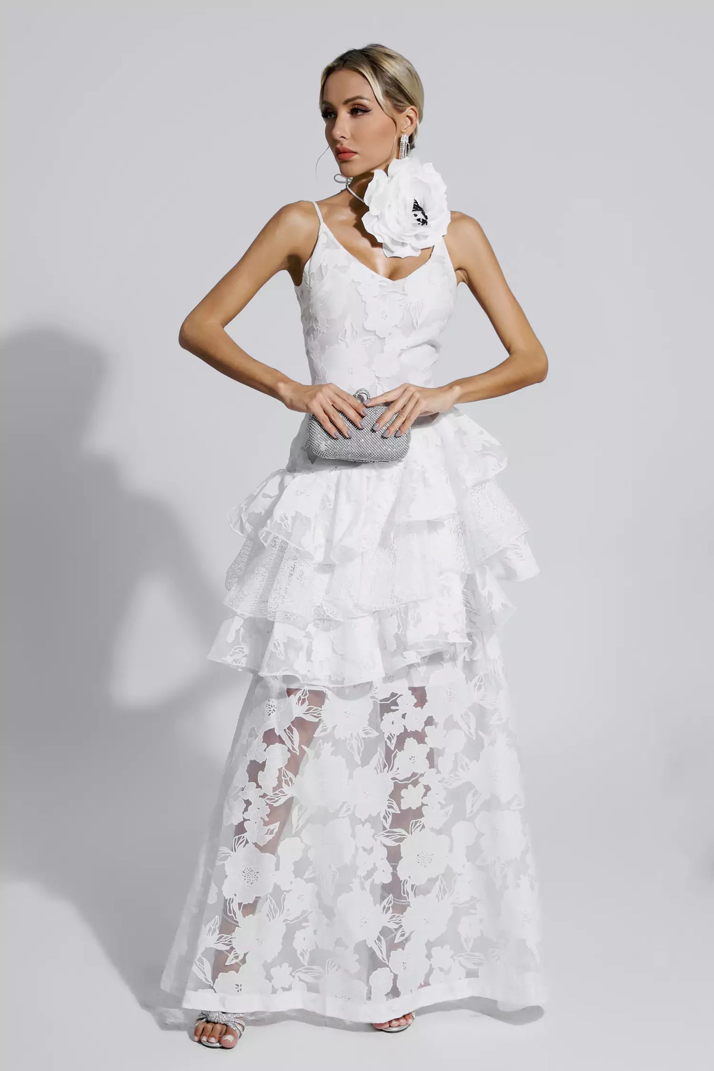 Cassandra White Cut Out Floral Maxi Dress