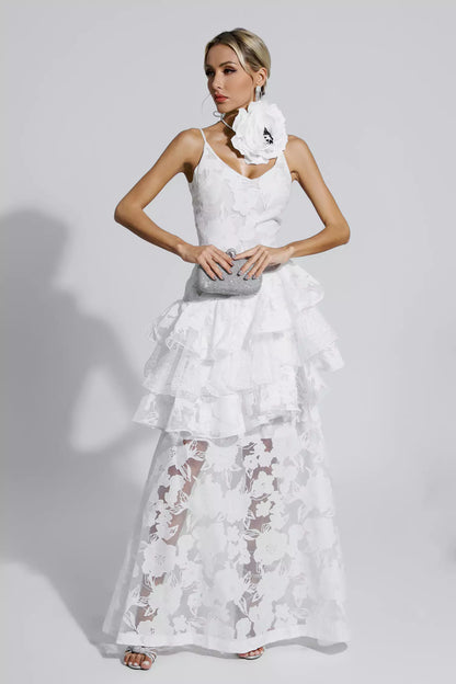 Cassandra White Cut Out Floral Maxi Dress