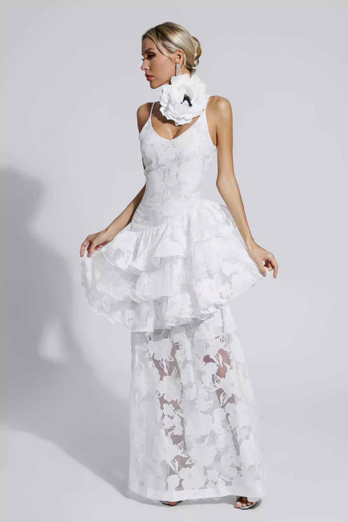 Cassandra White Cut Out Floral Maxi Dress