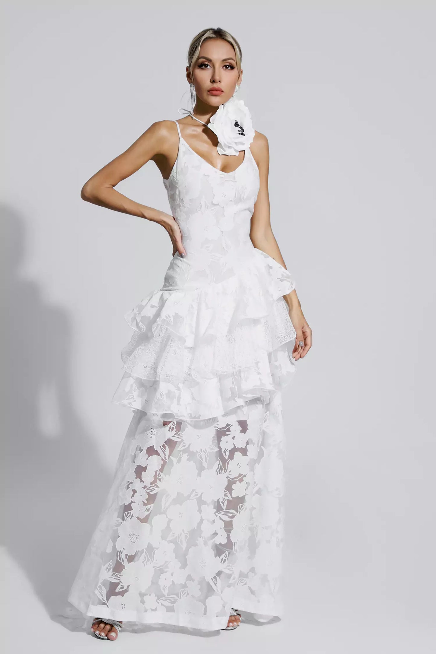 Cassandra White Cut Out Floral Maxi Dress