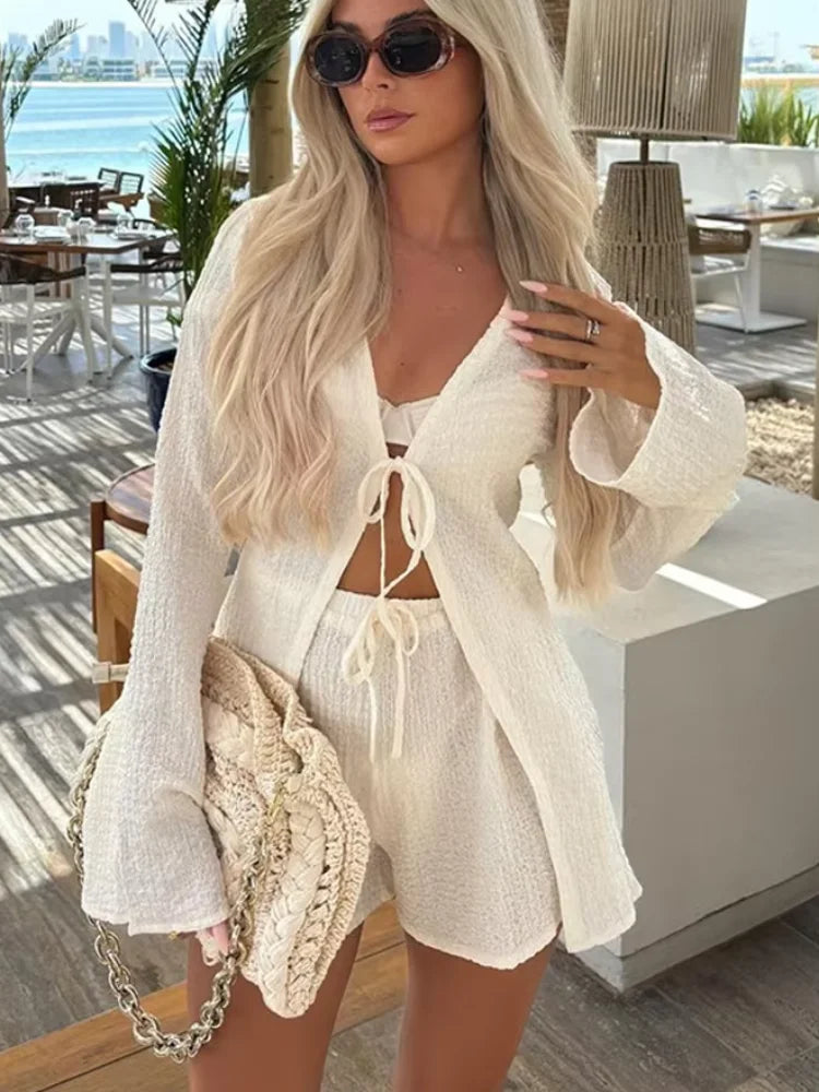 Fold Lace Long Sleeve White Blouse