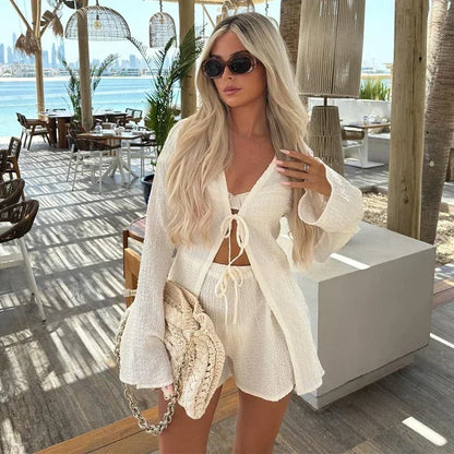 Fold Lace Long Sleeve White Blouse