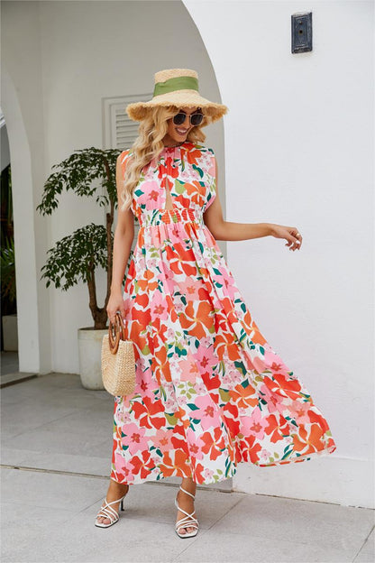 Floral Sleeveless Cut-Out Maxi Dress